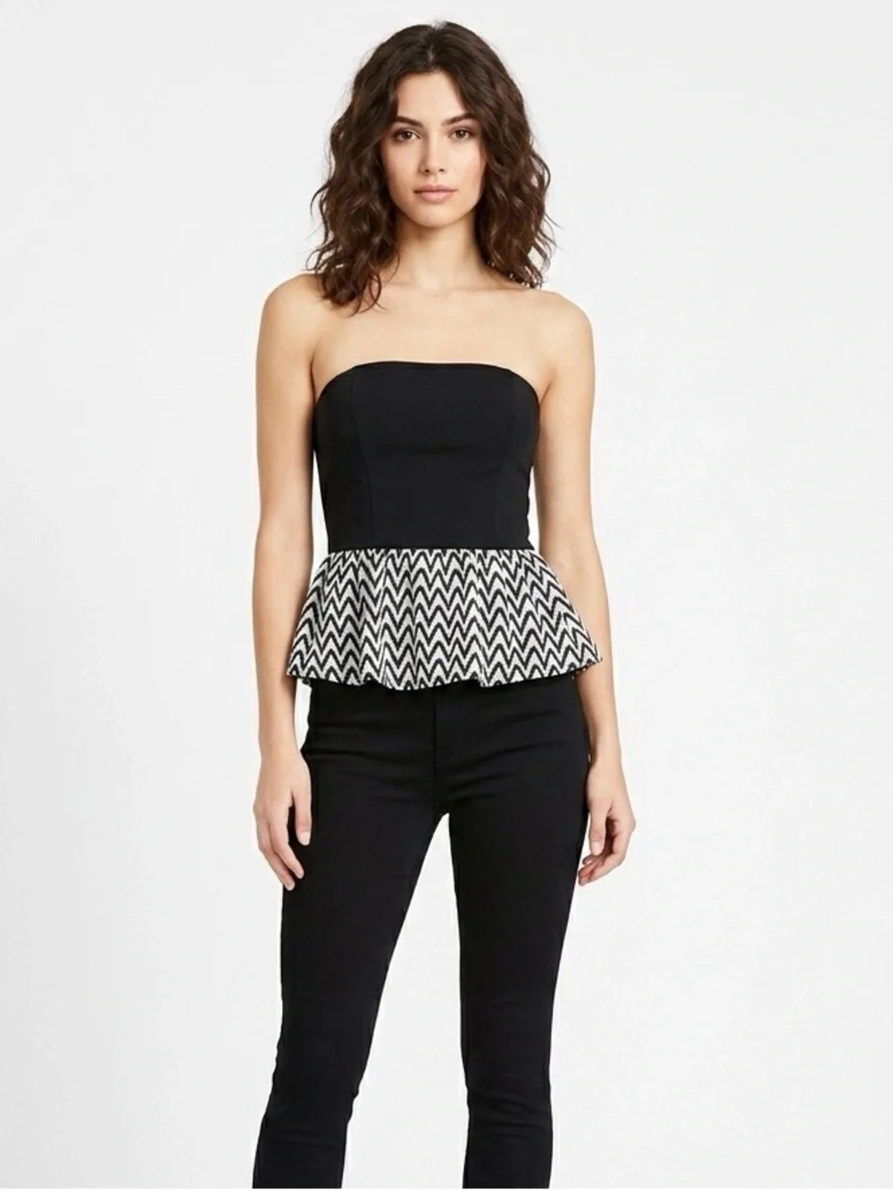 [CR] Black Strapless Peplum Top